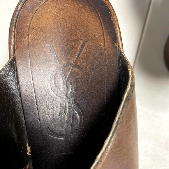 Vintage YVES SAINT LAURENT Leather Wedge Cross Strap PlatformSlides 36 sz6/6 1/2 - Picture 7 of 10